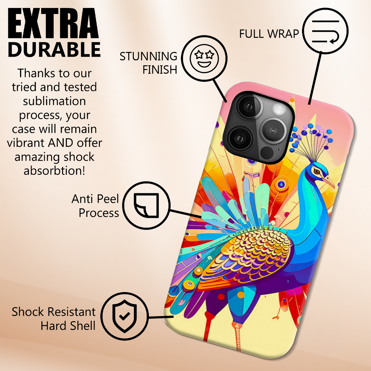 Peacock 4, Tough Phone Case, Full Wrap Technology, Crafted From Premium Polycarbonate, Great Gift Idea...