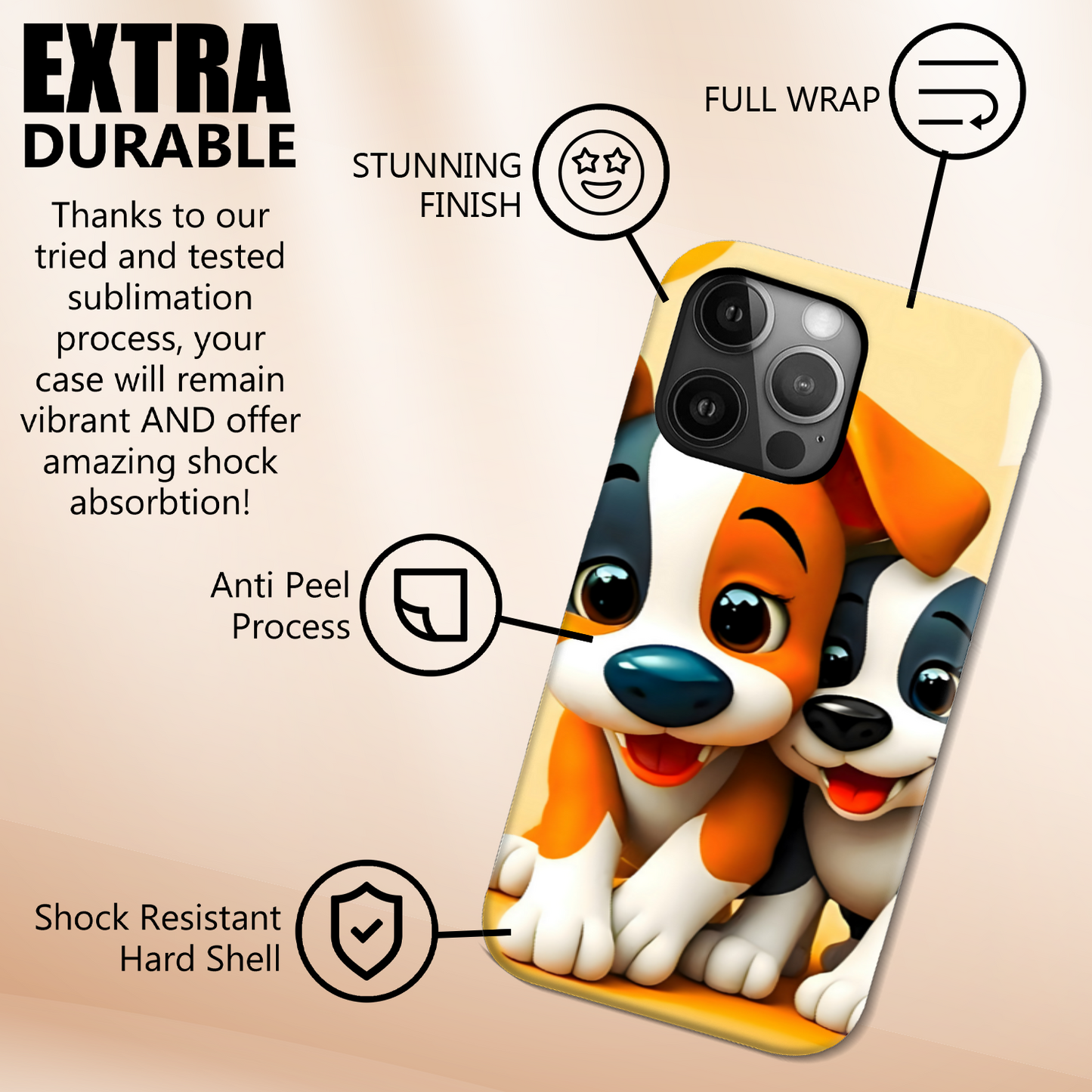 Dogs 1, Tough Phone Case, Full Wrap Technology, Crafted From Premium Polycarbonate, Unique Image...