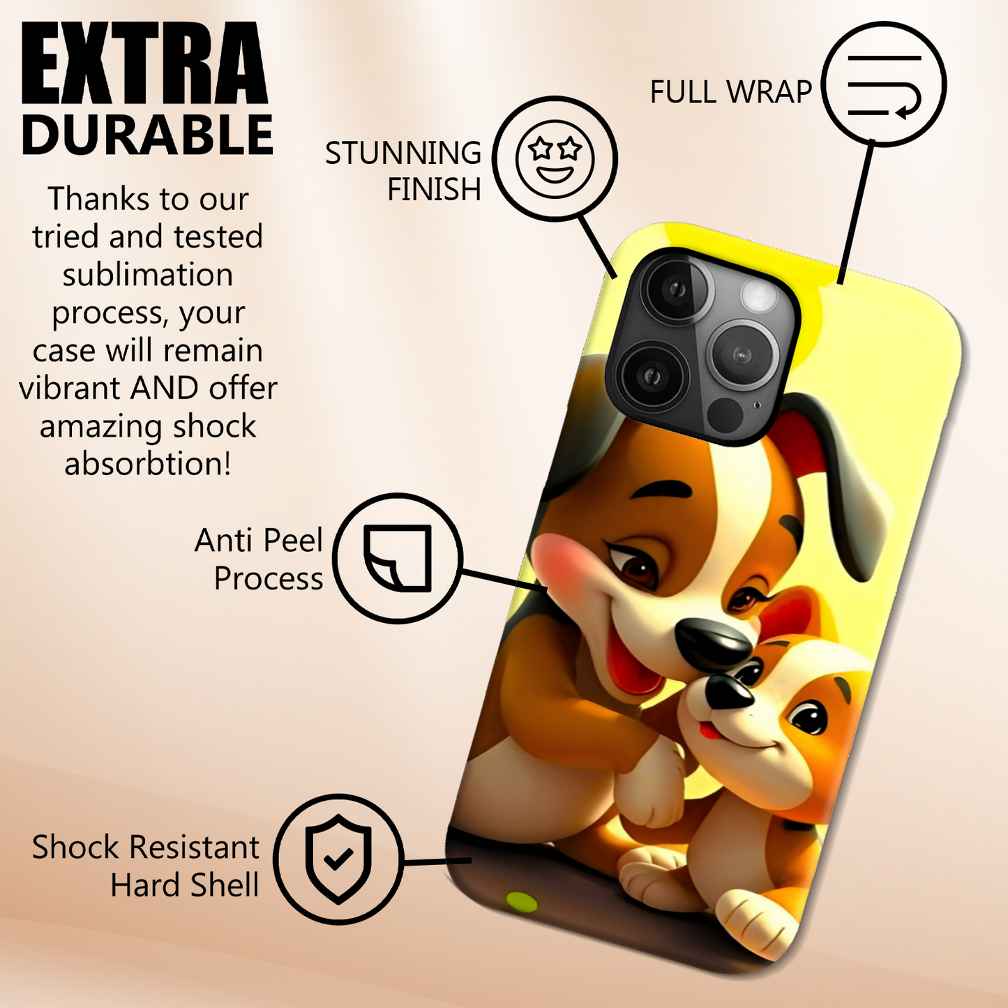 Dogs 3, Tough Phone Case, Full Wrap Technology, Crafted From Premium Polycarbonate, Unique Image...