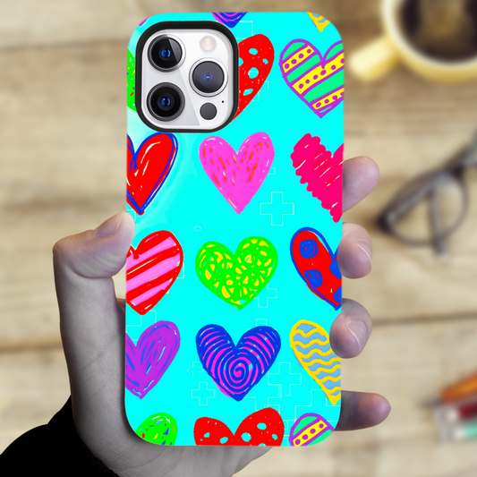 Colourful Hearts, Tough Phone Case, Full Wrap Technology, Crafted From Premium Polycarbonate, Great Gift Idea...
