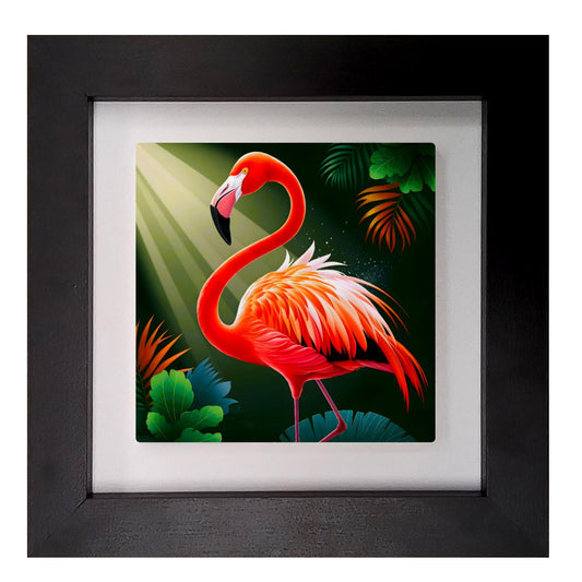 Flamingo 4, Ceramic Artwork, Framed In Black Or White, Unique Gift Idea, Ready To Hang Or Freestanding...