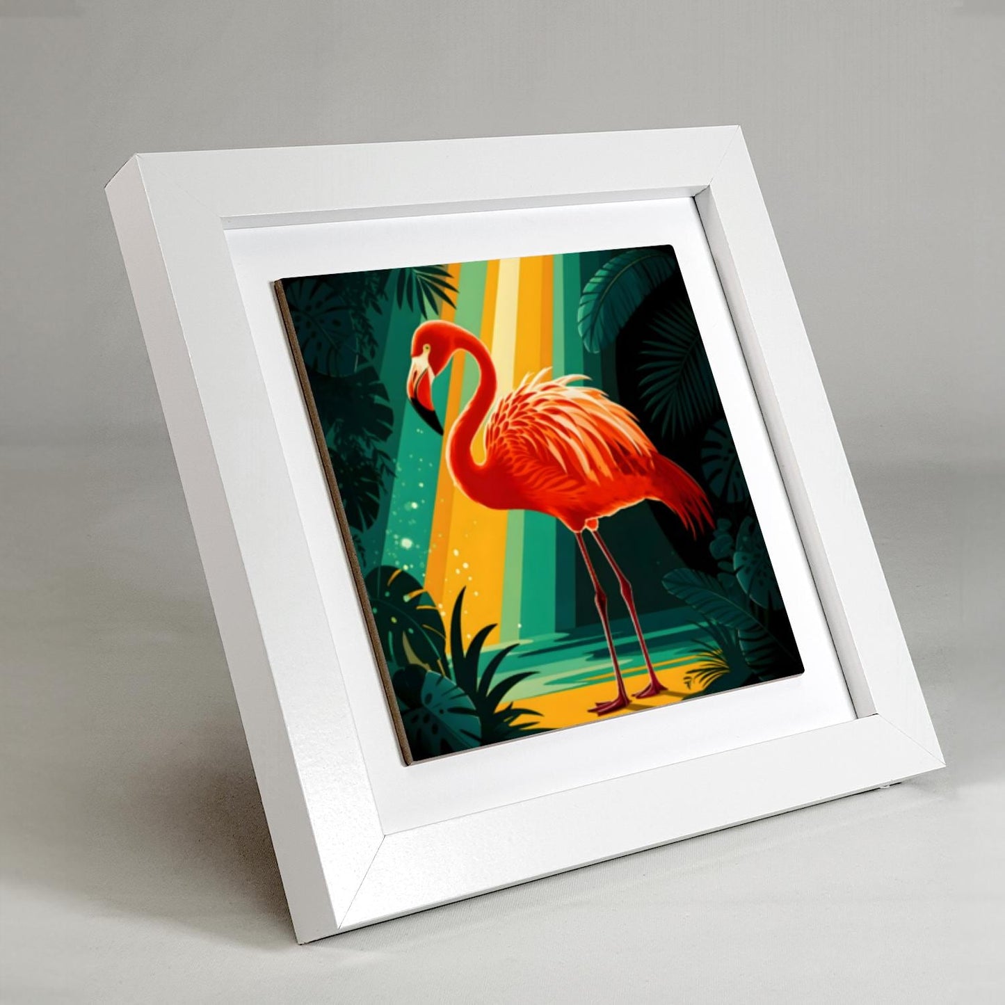 Flamingo F1, Ceramic Artwork, Framed In Black Or White, Unique Gift Idea, Ready To Hang Or Freestanding...