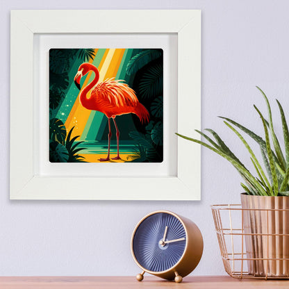 Flamingo F1, Ceramic Artwork, Framed In Black Or White, Unique Gift Idea, Ready To Hang Or Freestanding...