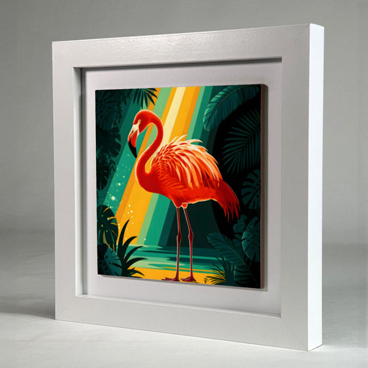 Flamingo F1, Ceramic Artwork, Framed In Black Or White, Unique Gift Idea, Ready To Hang Or Freestanding...
