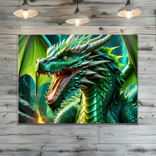Green Dragon, Printed On Gloss Aluminium To Enhance Colours And Detail, Unique Wall Print, A Gift For A Lifetime...