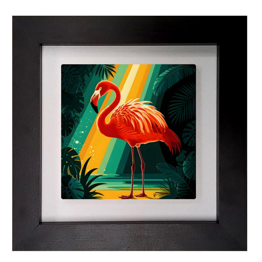 Flamingo F1, Ceramic Artwork, Framed In Black Or White, Unique Gift Idea, Ready To Hang Or Freestanding...