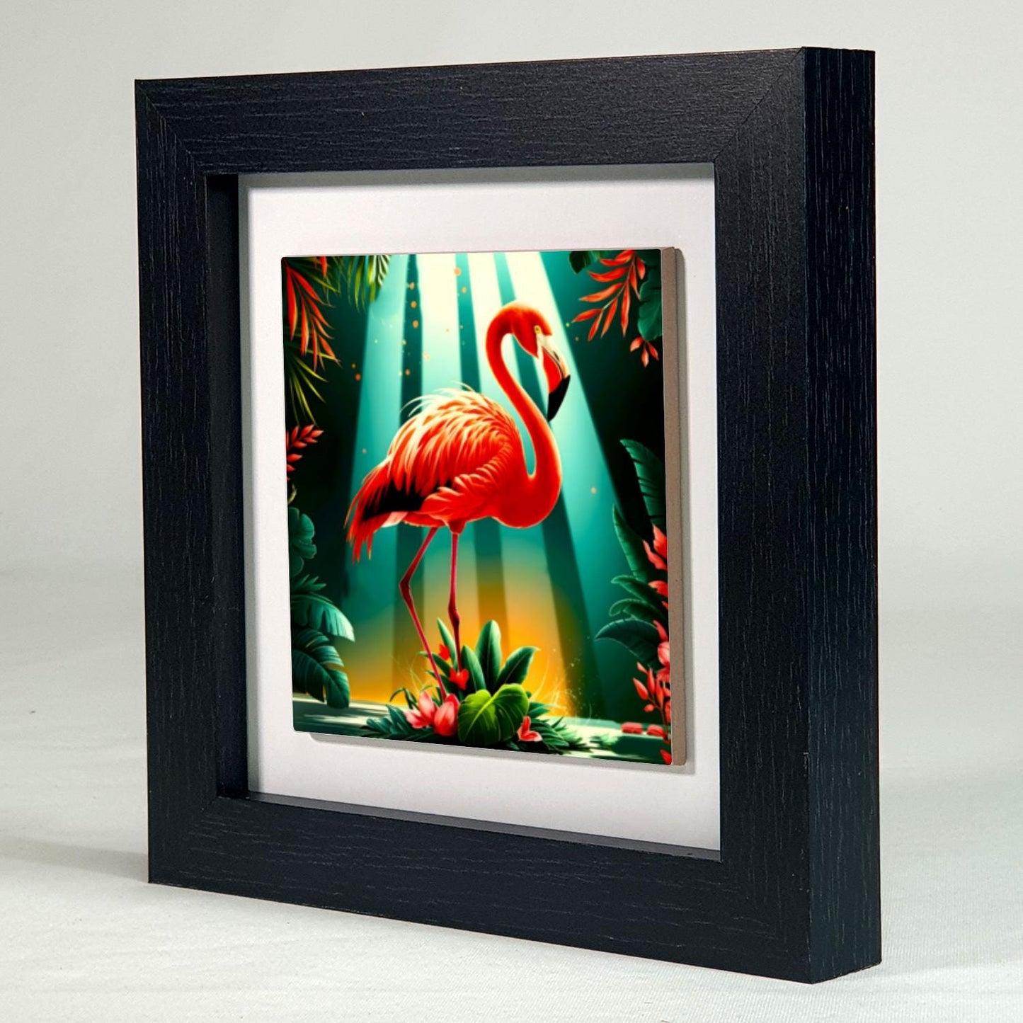 Flamingo 3, Ceramic Artwork, Framed In Black Or White, Unique Gift Idea, Ready To Hang Or Freestanding...