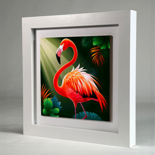 Flamingo 4, Ceramic Artwork, Framed In Black Or White, Unique Gift Idea, Ready To Hang Or Freestanding...