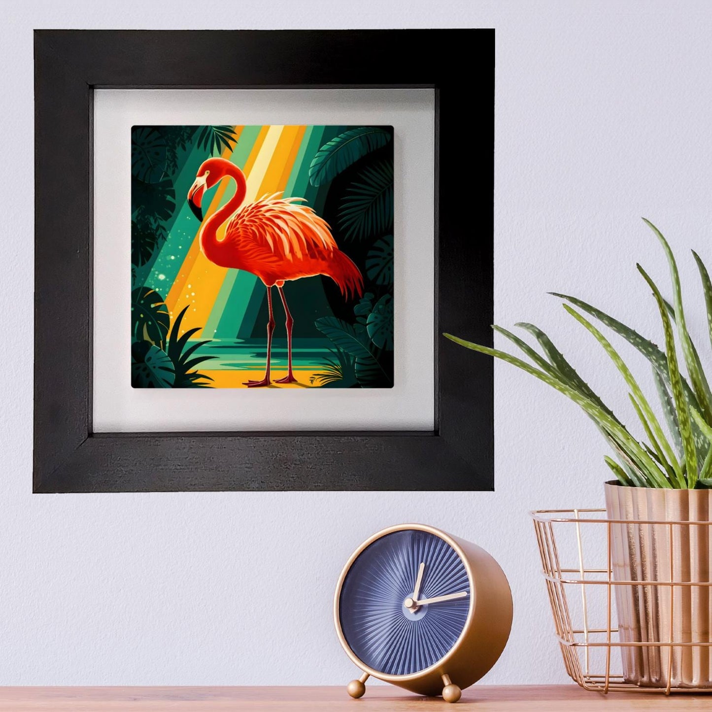 Flamingo F1, Ceramic Artwork, Framed In Black Or White, Unique Gift Idea, Ready To Hang Or Freestanding...