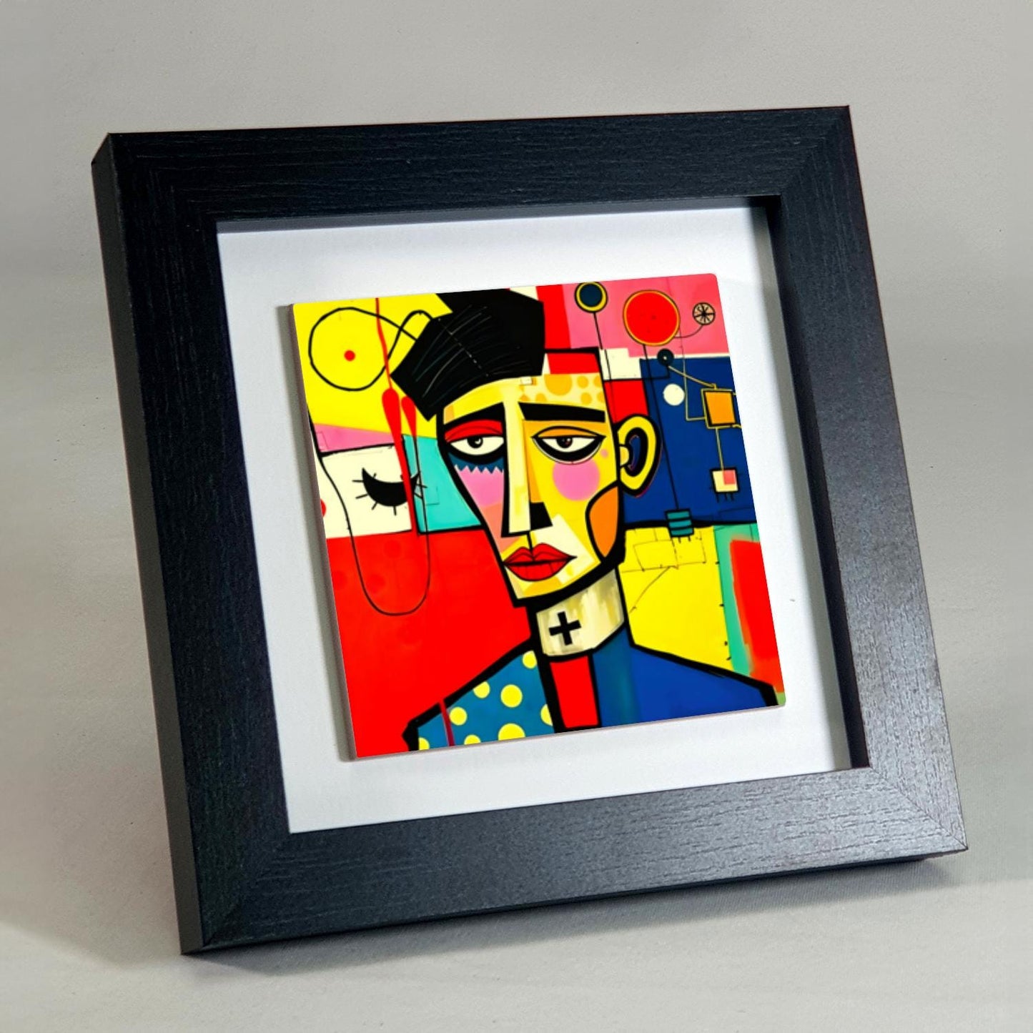 Abstract Man 2, Ceramic Artwork, Framed In Black Or White, Unique Gift Idea, Ready To Hang Or Freestanding...