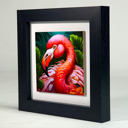 Flamingo 2, Ceramic Artwork, Framed In Black Or White, Unique Gift Idea, Ready To Hang Or Freestanding...
