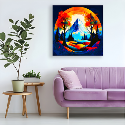 Circle Mountain 1, Brighten Your Walls With Canvas Art, Add Beauty And Warmth, Unique Image, A Great Gift Idea...