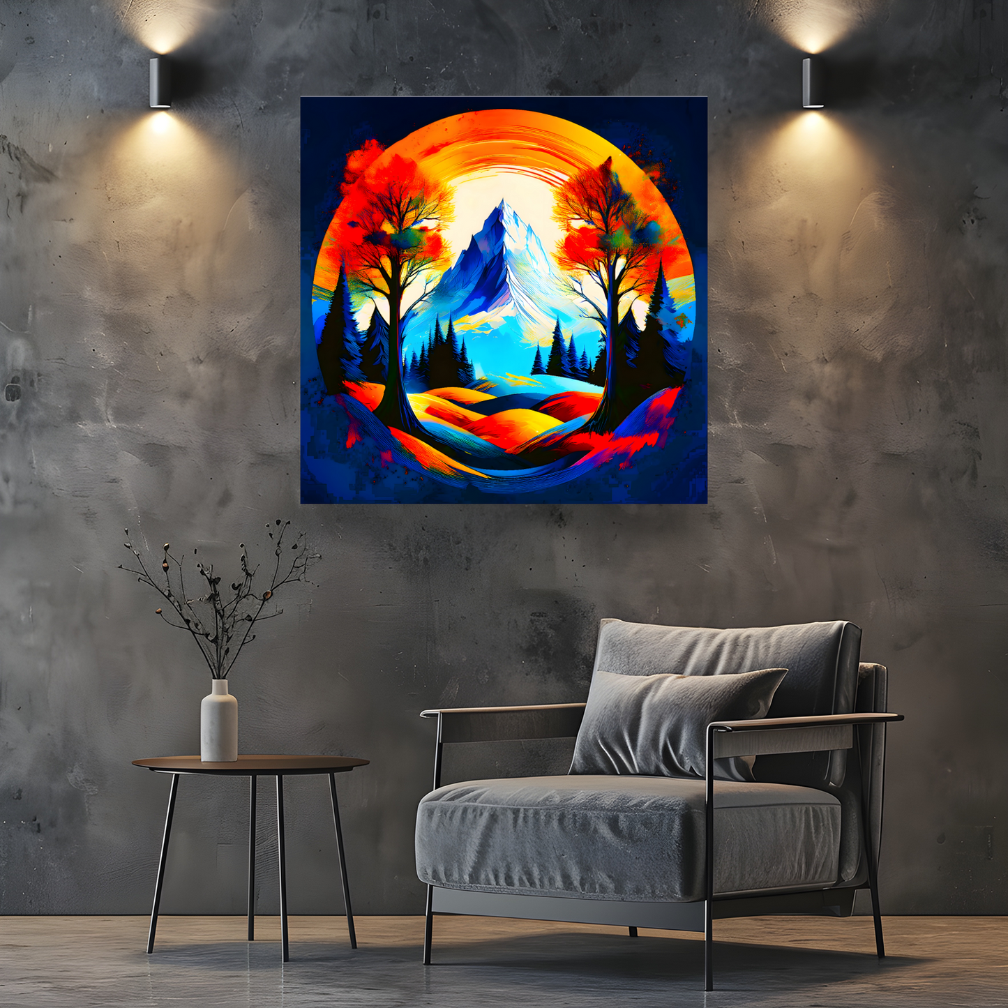 Circle Mountain 1, Brighten Your Walls With Canvas Art, Add Beauty And Warmth, Unique Image, A Gift For A Lifetime...