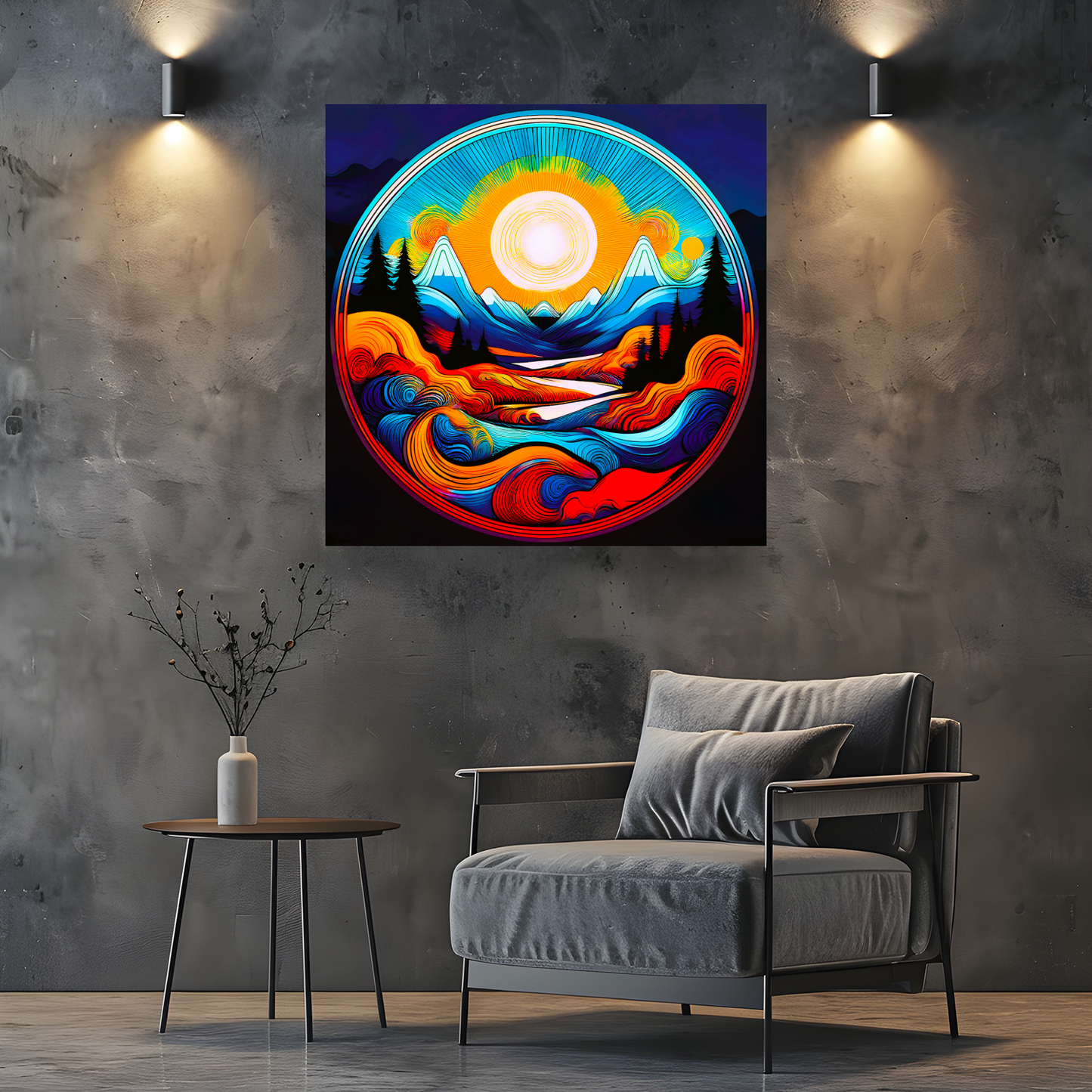 Circle Mountain 3, Brighten Your Walls With Canvas Art, Add Beauty And Warmth, Unique Image, A Gift For A Lifetime...
