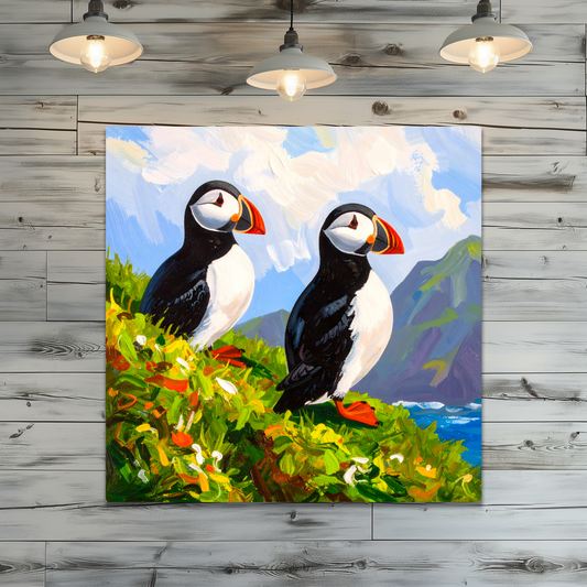 Puffins No.2, Printed On Steel, Unique Images, Vivid Colours, Ltd Editions, Great Gift Idea, Highly Detailed, A Gift To Last A Lifetime.
