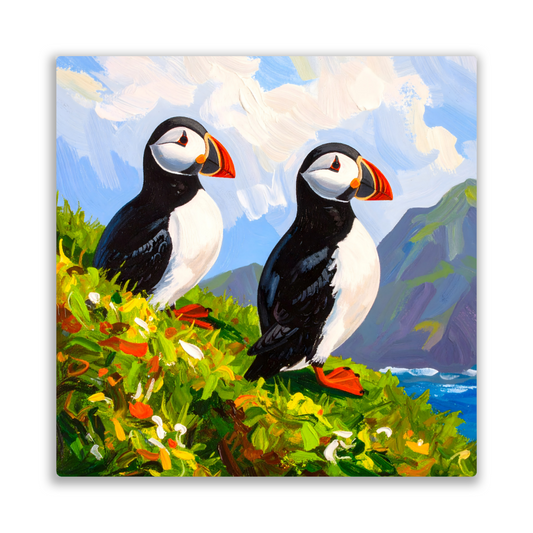 Puffins No.2, Printed On Steel, Unique Images, Vivid Colours, Ltd Editions, Great Gift Idea, Highly Detailed, A Gift To Last A Lifetime.