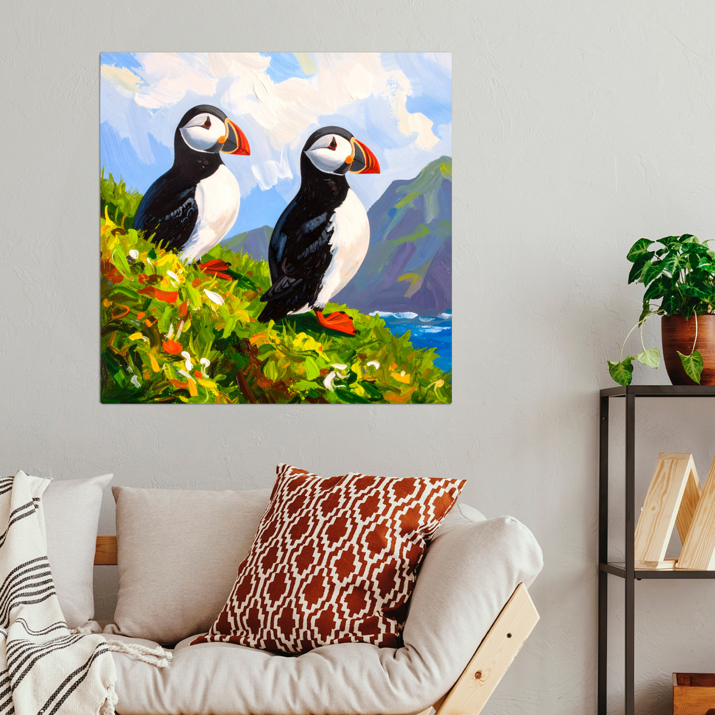 Puffins No.2, Printed On Steel, Unique Images, Vivid Colours, Ltd Editions, Great Gift Idea, Highly Detailed, A Gift To Last A Lifetime.