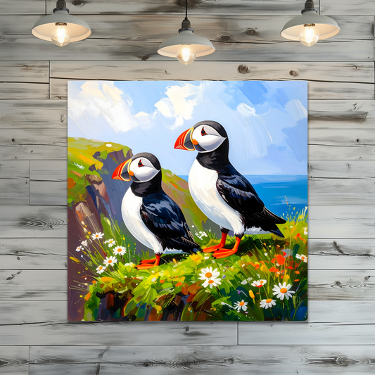 Puffins No.3, Printed On Steel, Unique Images, Vivid Colours, Ltd Editions, Great Gift Idea, Highly Detailed, A Gift To Last A Lifetime.