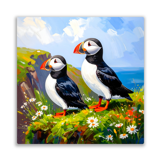 Puffins No.3, Printed On Steel, Unique Images, Vivid Colours, Ltd Editions, Great Gift Idea, Highly Detailed, A Gift To Last A Lifetime.
