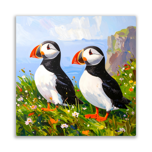 Puffins No.4, Printed On Steel, Unique Images, Vivid Colours, Ltd Editions, Great Gift Idea, Highly Detailed, A Gift To Last A Lifetime.