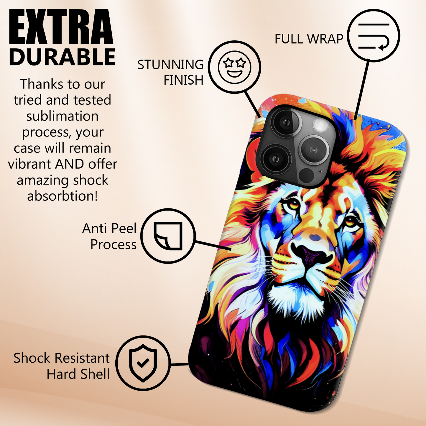 Lion Print 1, Slim Phone Case, 3D Full Wrap Technology, Crafted From Premium Polycarbonate, Vivid Colours, Unique Image...