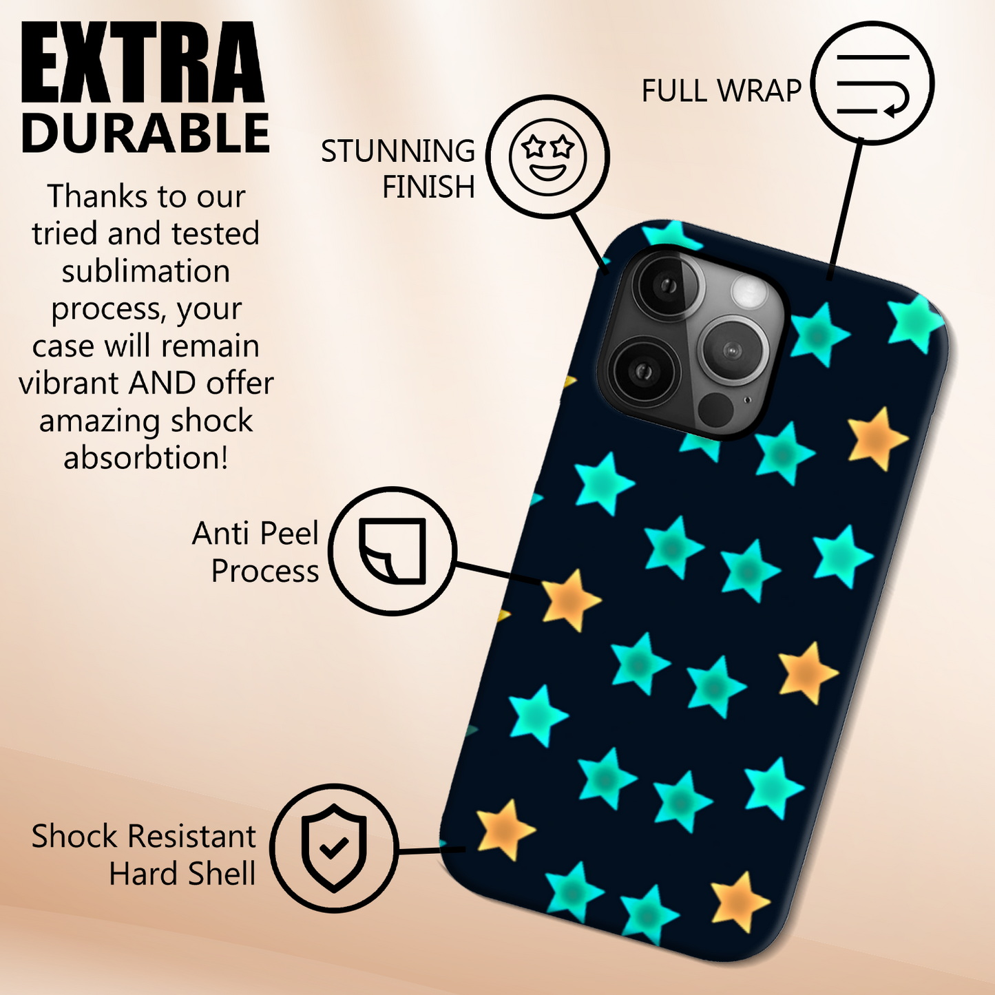 Stars, Slim Phone Case, 3D Full Wrap Technology, Great Gift Idea, Premium Polycarbonate, Vivid Colours, Unique Image...