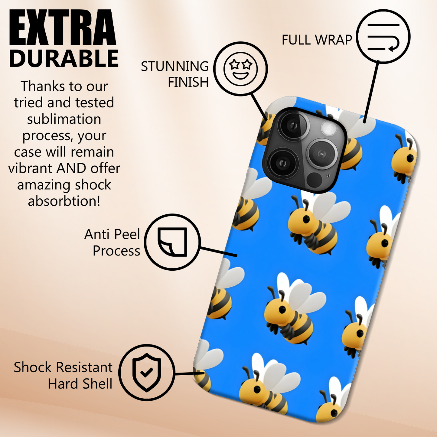 Bee Print 1, Slim High Gloss Phone Case, Full Wrap Technology, Crafted From Premium Polycarbonate, Vivid Colours, Unique Image...