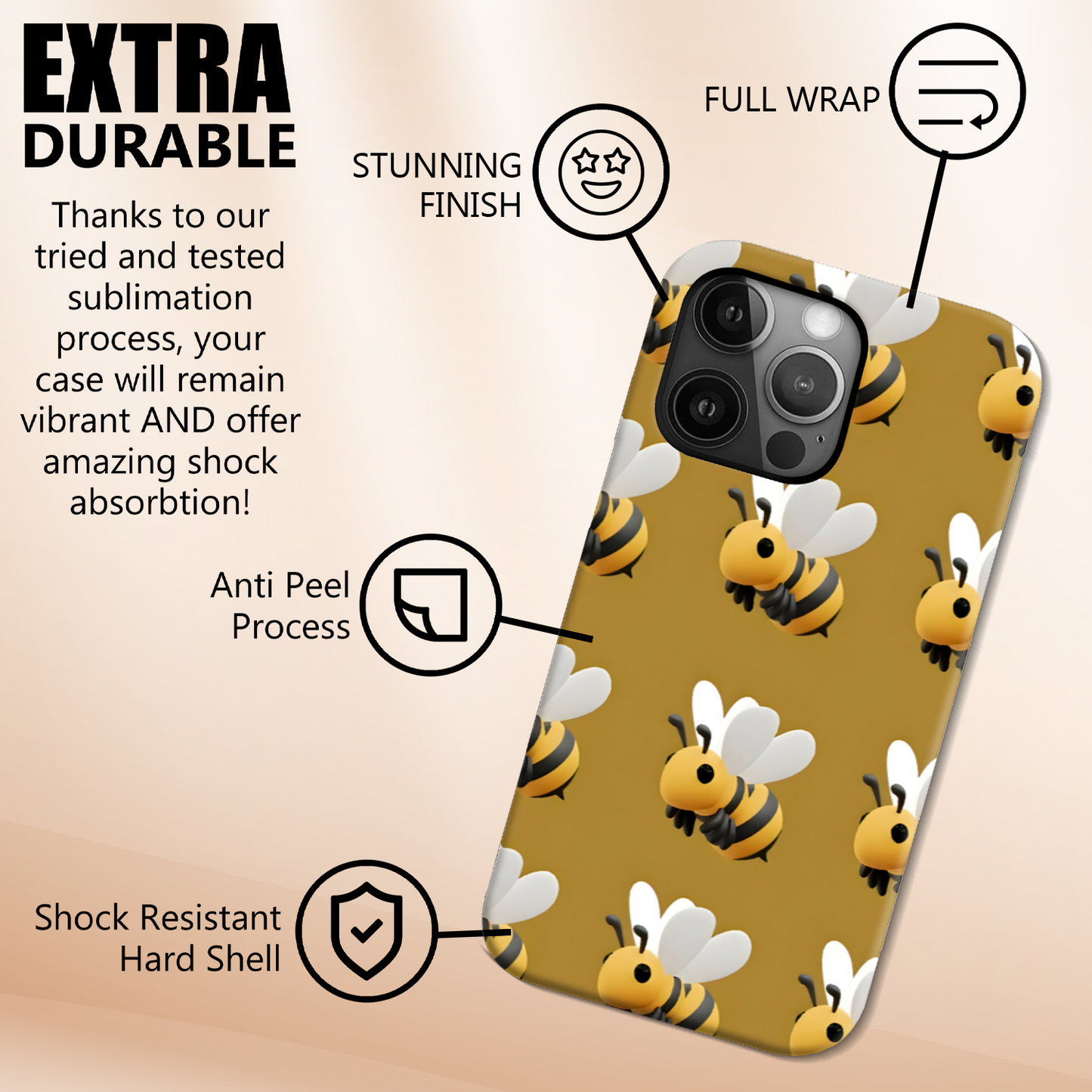 Bee Print 2, Slim High Gloss Phone Case, Full Wrap Technology, Crafted From Premium Polycarbonate, Vivid Colours, Unique Image...