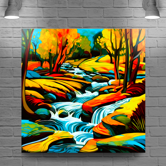 Downstream Forest 4,  Printed On High Quality Canvas, Unique Wall Art, Vivid Colour, Art A Gift For A Lifetime...