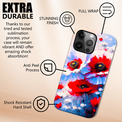 Red, White Poppy, MagSafe Tough iPhone Case, Full Wrap Technology, Crafted From Premium Polycarbonate, Unique Image...