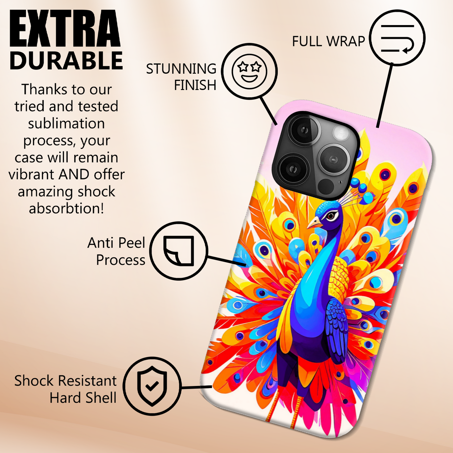 Peacock 1, Slim Phone Case, Full Wrap Technology, Crafted From Premium Polycarbonate, Unique Image...