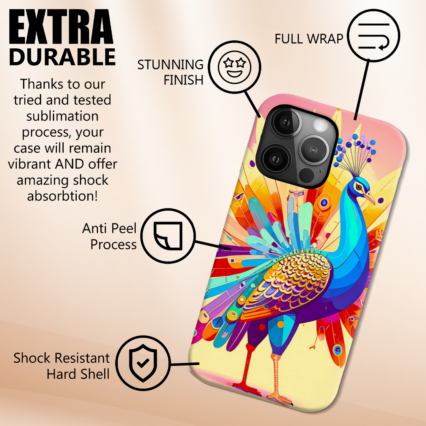 Peacock 2, Slim Phone Case, Full Wrap Technology, Crafted From Premium Polycarbonate, Unique Image...