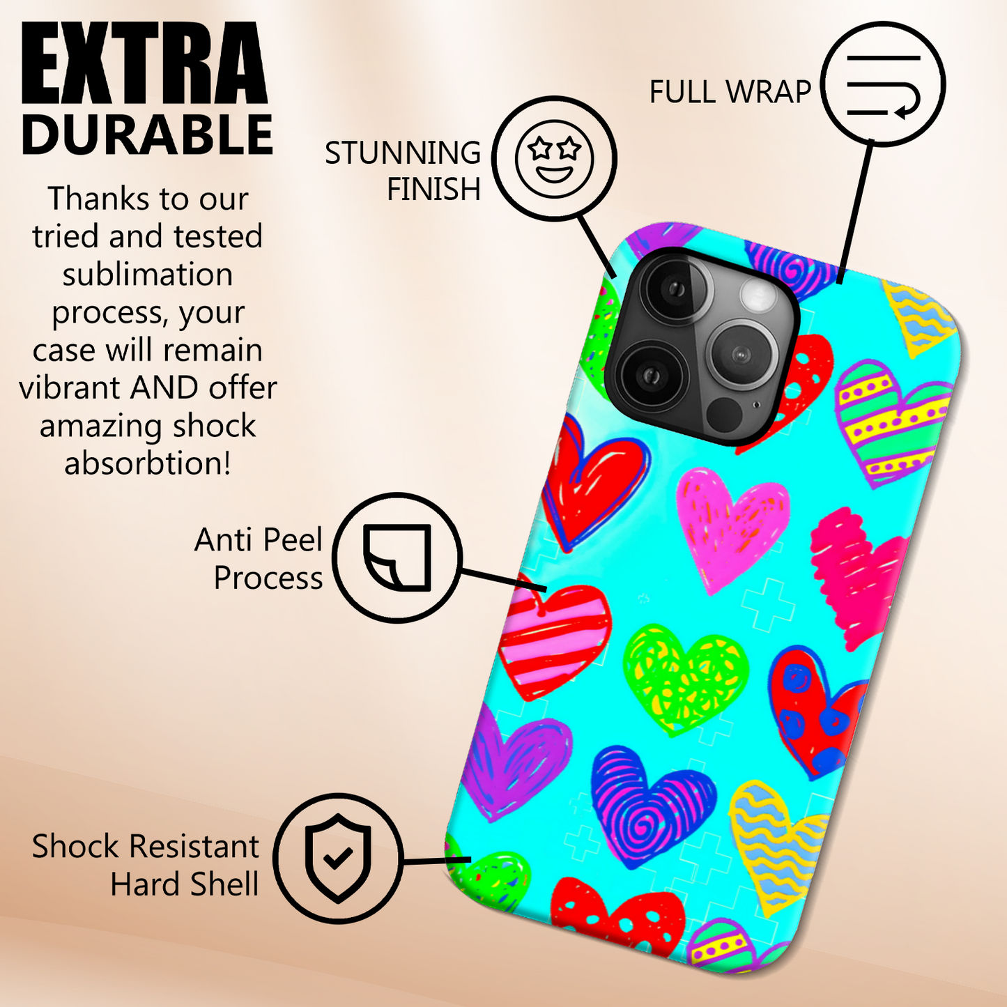 Hearts Of Colour, Slim HD Case, Full Wrap Technology, Crafted From Premium Polycarbonate, Unique Image...