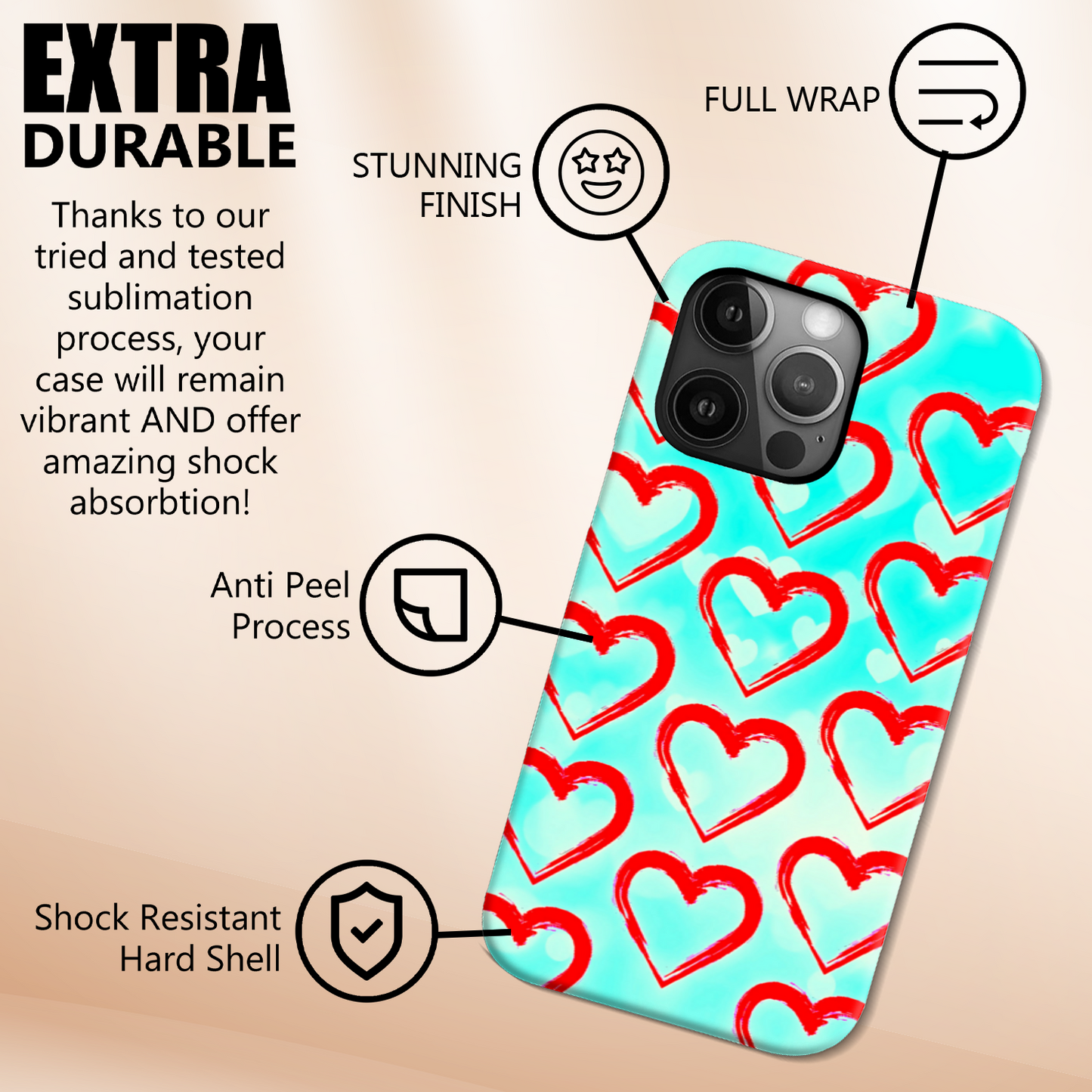 Red Hearts, Slim HD Case, Full Wrap Technology, Crafted From Premium Polycarbonate, Unique Image...