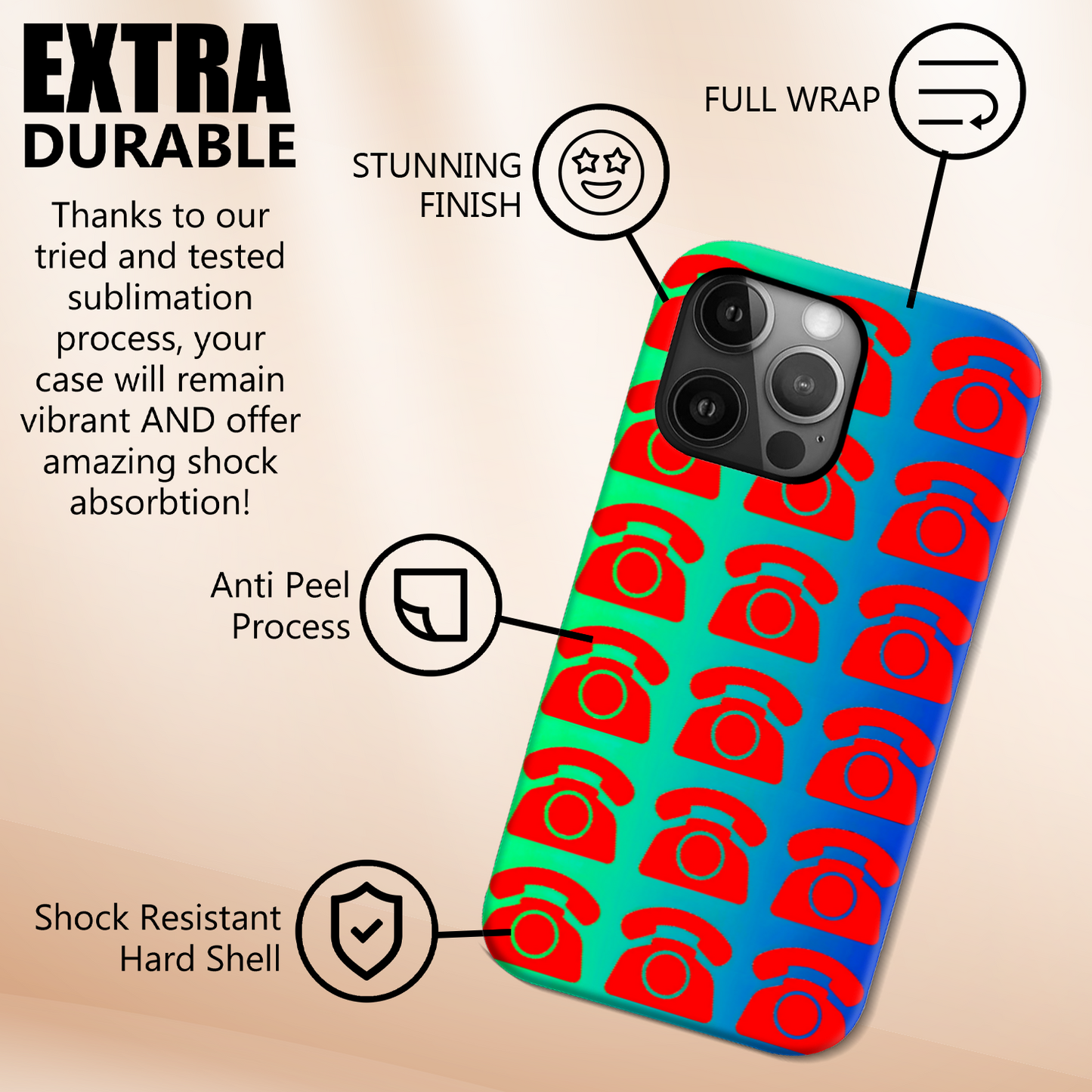 Red Rotary Phone, Slim HD Case, Full Wrap Technology, Crafted From Premium Polycarbonate, Unique Image...