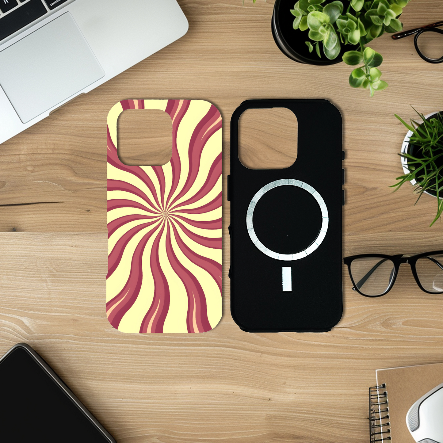 Red Swirls, Magsafe Tough Phone Case, Full Wrap Technology, Crafted From Premium Polycarbonate, Unique Image...