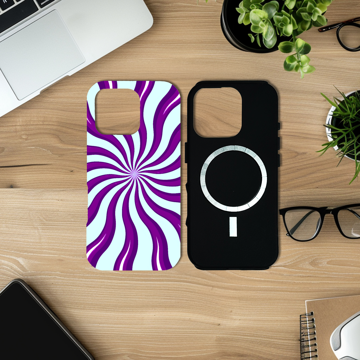 Purple Swirls, Magsafe Tough Phone Case, Full Wrap Technology, Crafted From Premium Polycarbonate, Unique Image...