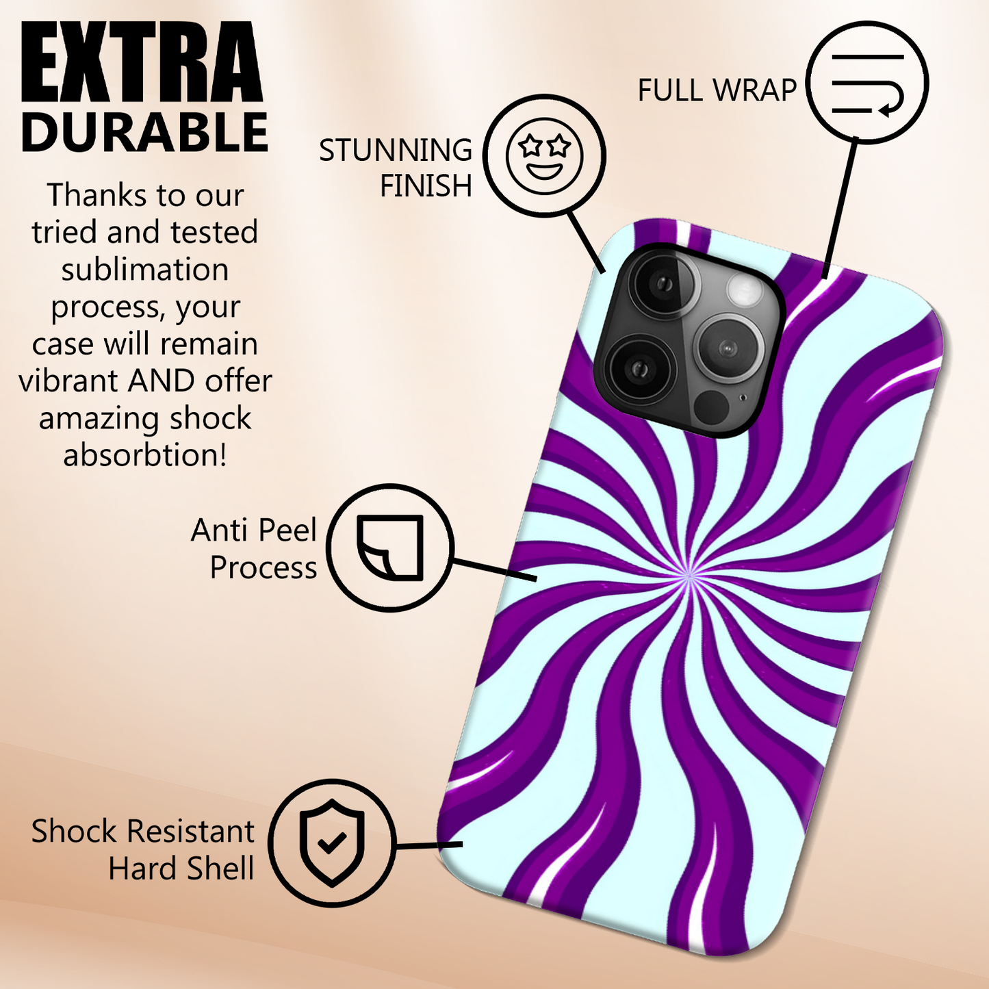Purple Swirls, Magsafe Tough Phone Case, Full Wrap Technology, Crafted From Premium Polycarbonate, Unique Image...