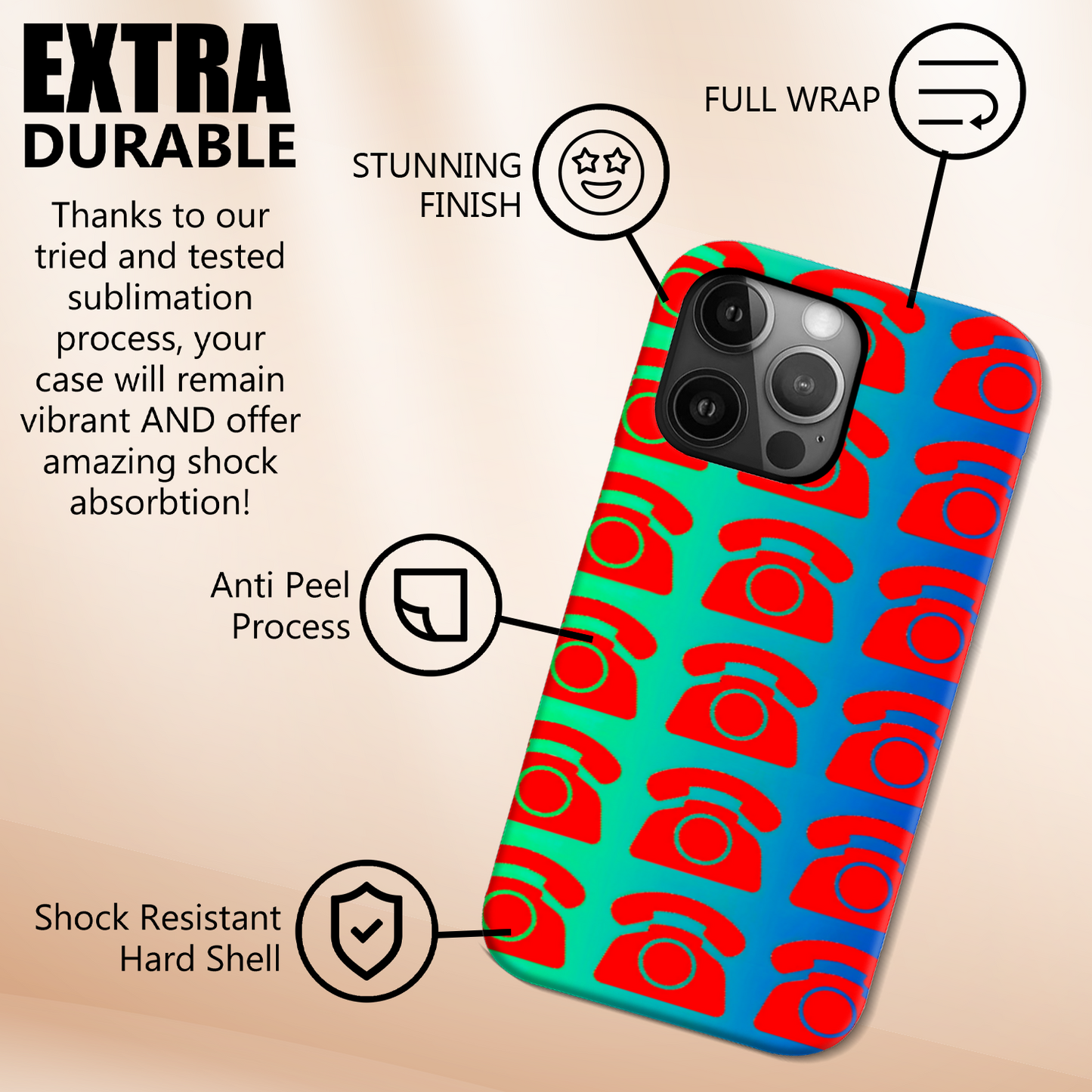 Red Rotary Phone, Magsafe Tough Phone Case, Full Wrap Technology, Crafted From Premium Polycarbonate, Unique Image...