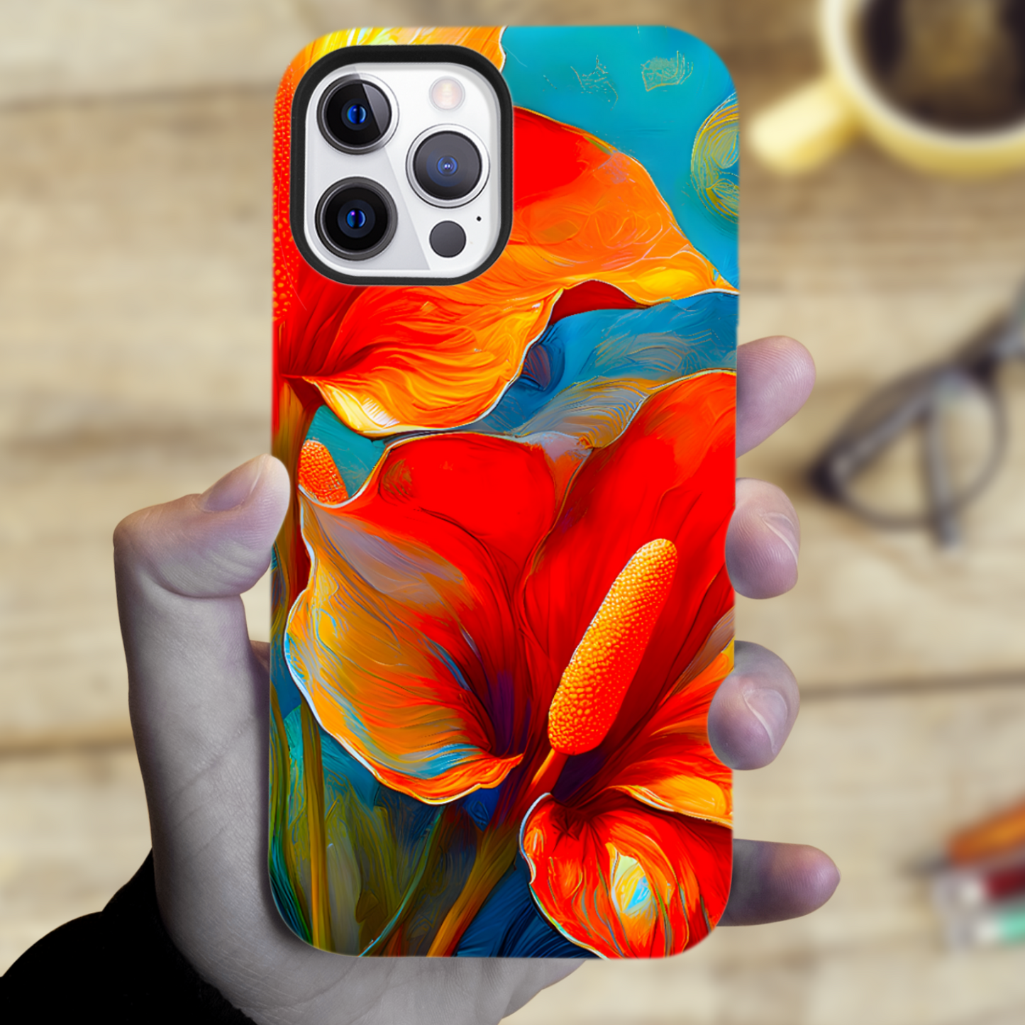 Orange Anthurium, Magsafe Tough Phone Case, Full Wrap Technology, Crafted From Premium Polycarbonate, Unique Image...