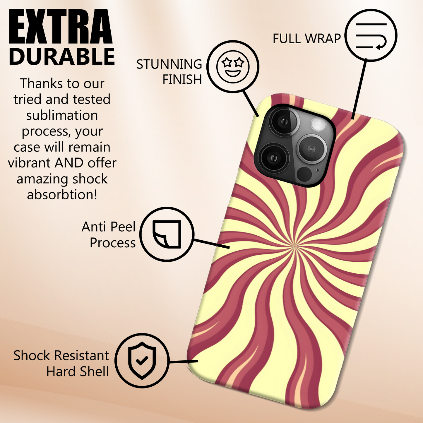Red Swirls, Tough Phone Case, Full Wrap Technology, Crafted From Premium Polycarbonate, Unique Image...