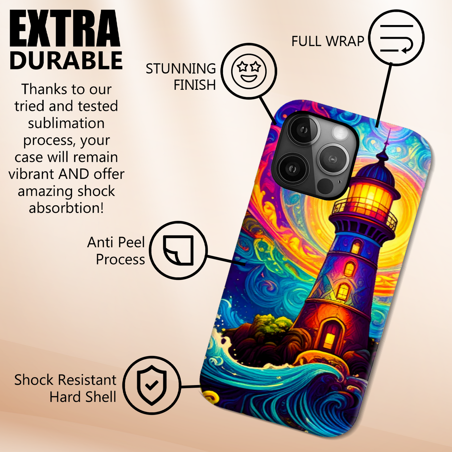 Fantasy Lighthouse TP1, Tough Phone Case, Full Wrap Technology, Crafted From Premium Polycarbonate, Unique Image...