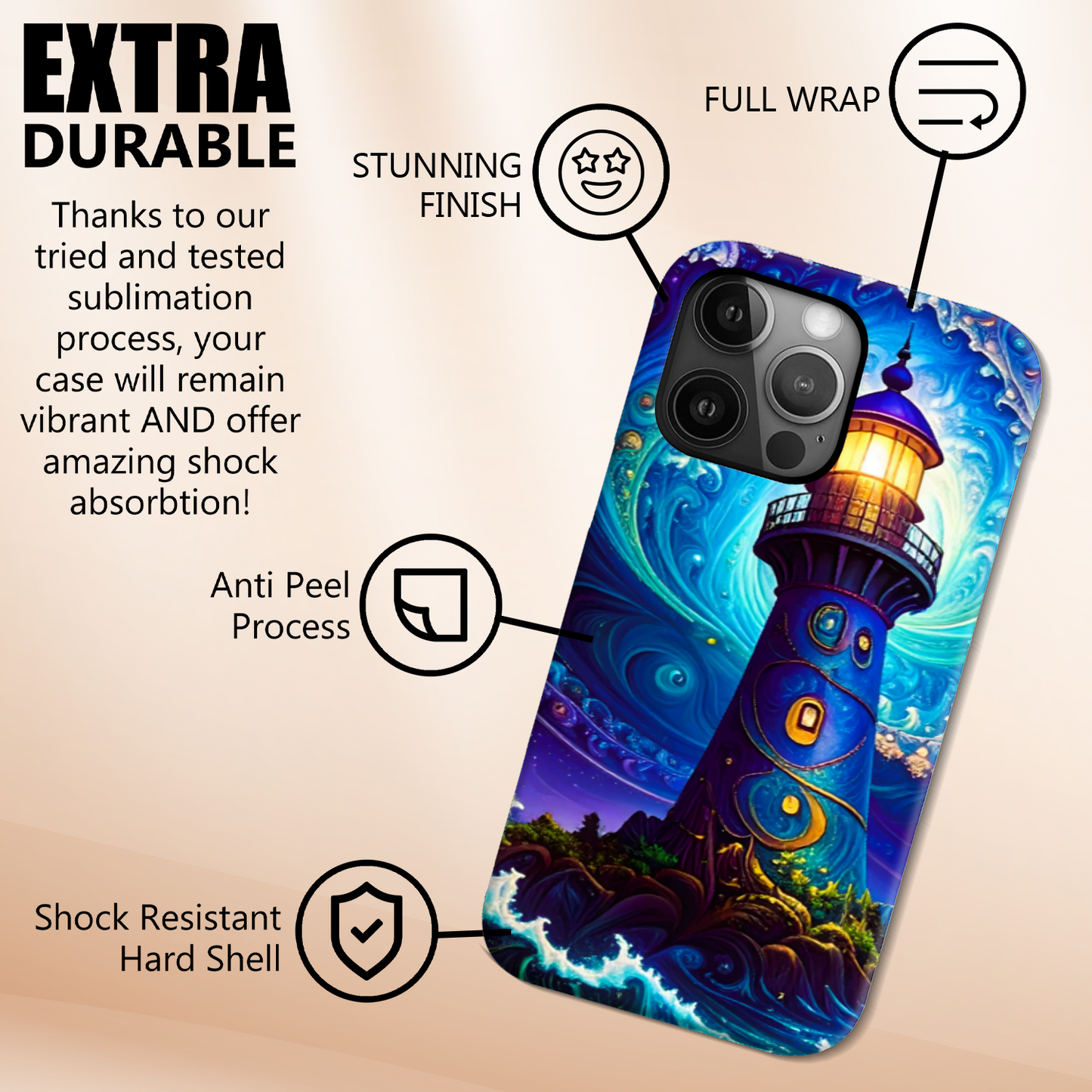 Fantasy Lighthouse TP3, Tough Phone Case, Full Wrap Technology, Crafted From Premium Polycarbonate, Unique Image...