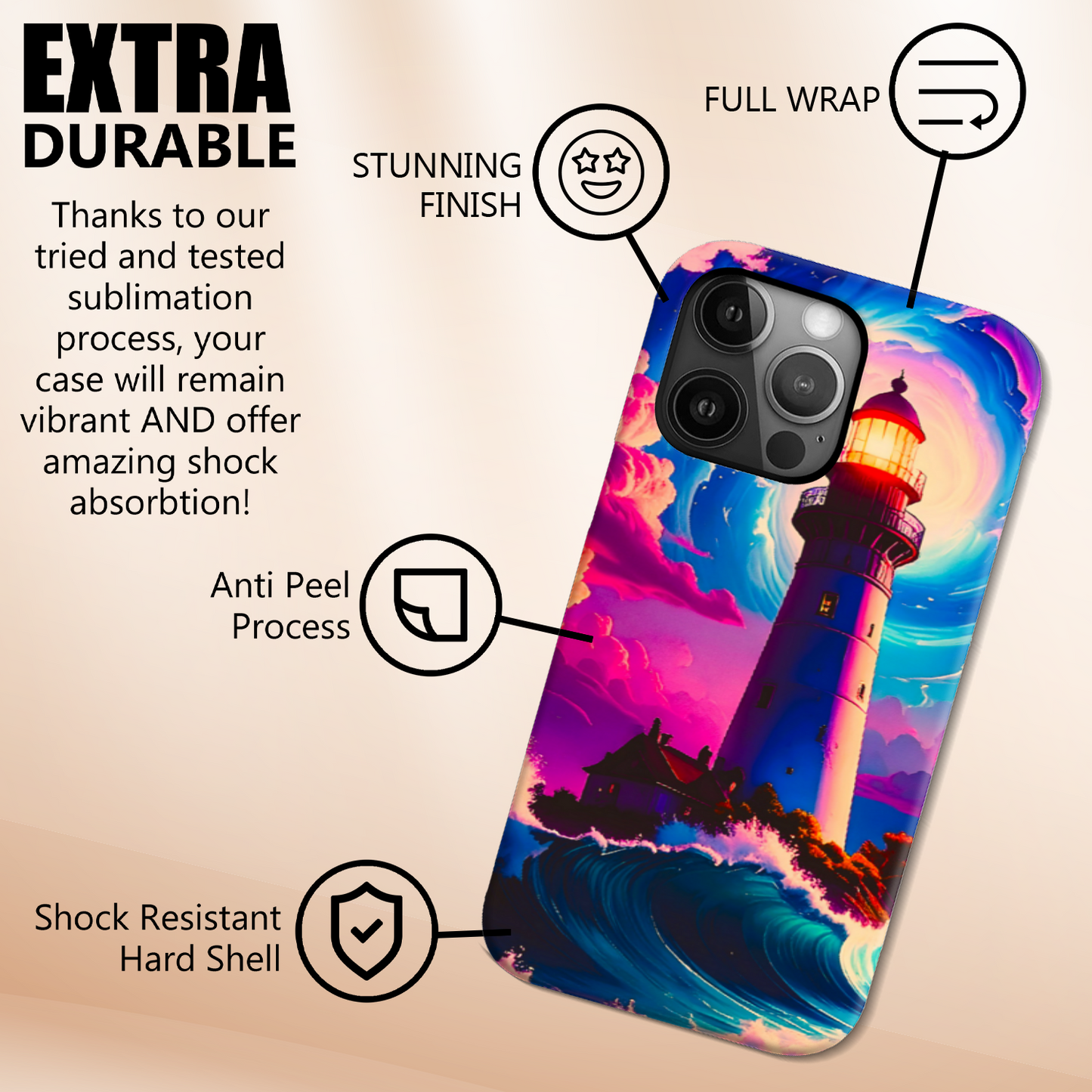 Fantasy Lighthouse TP4, Tough Phone Case, Full Wrap Technology, Crafted From Premium Polycarbonate, Unique Image...