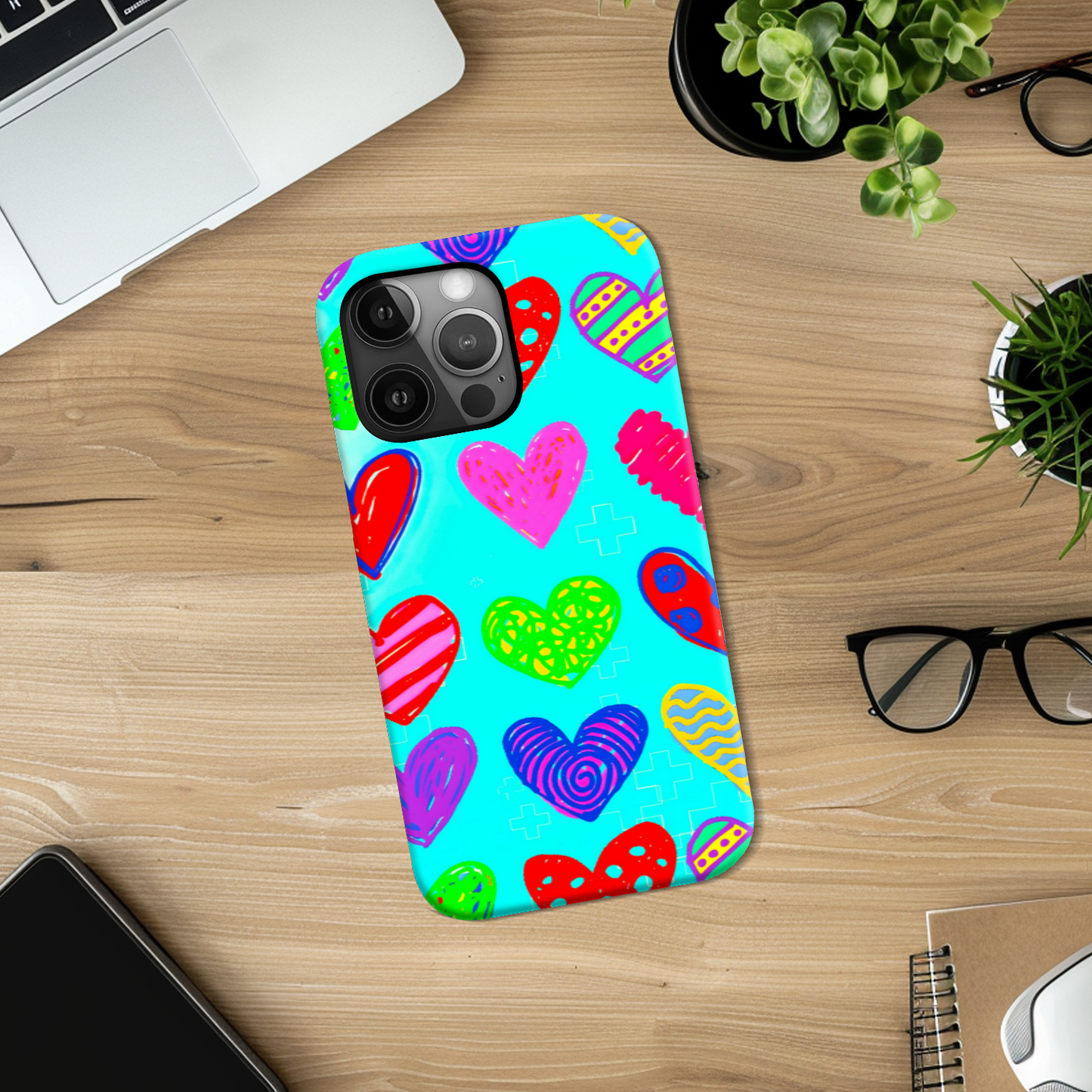 Colourful Hearts, Tough Phone Case, Full Wrap Technology, Crafted From Premium Polycarbonate, Great Gift Idea...