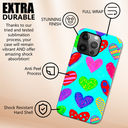 Colourful Hearts, Tough Phone Case, Full Wrap Technology, Crafted From Premium Polycarbonate, Great Gift Idea...