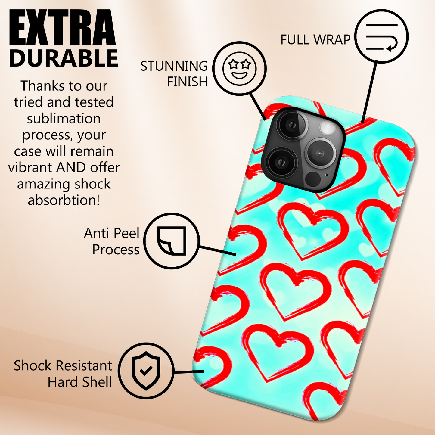 Red Hearts, Tough Phone Case, Full Wrap Technology, Crafted From Premium Polycarbonate, Great Gift Idea...